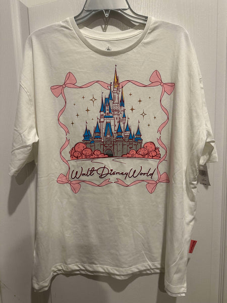 Disney Parks WDW Cinderella Castle Ribbon Bow Border Womens T-Shirt