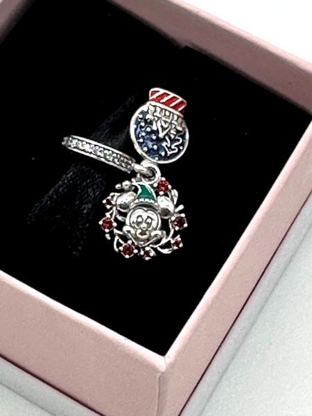 Disney Parks Pandora Mickey Snow Globe Double Dangle Charm Holiday Christmas