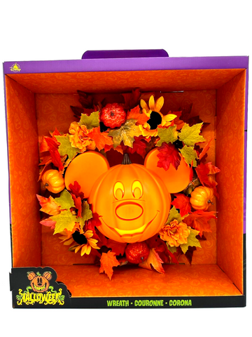 Disney Parks Halloween Mickey Mouse Jack-O-Lantern Pumpkin Wreath 16” NEW 2024