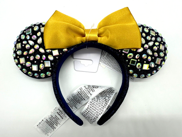 Disney Parks WDW 50th Anniversary Jeweled Minnie Mouse Ears Headband Navy Gold