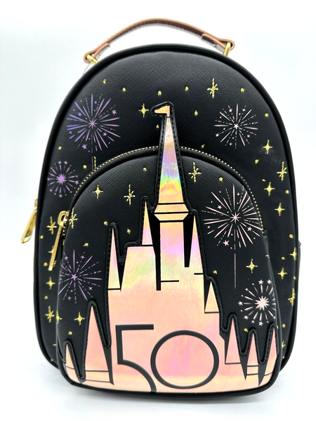 Disney Parks WDW 50th Anniversary Loungefly Gold Iridescent Castle Backpack NWT