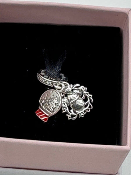 Disney Parks Pandora Mickey Snow Globe Double Dangle Charm Holiday Christmas