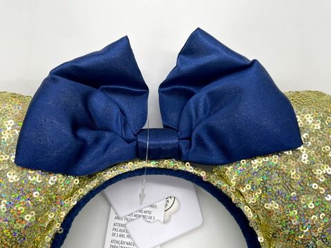 Disney Parks WDW 50th Anniversary Gold Sequin Blue Bow Ears Headband EARidescent