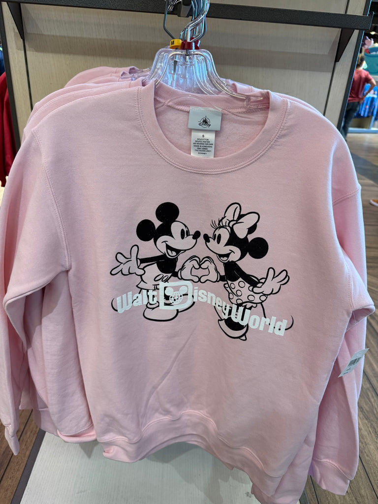 Disney Parks MIckey MInnie Valentines PINK Crewneck Sweatshirt 2025 NWT Walt Disney World