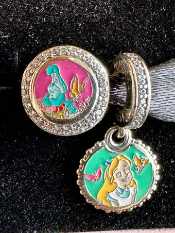 Disney Parks Pandora Flower Garden Festival 2 Charm Set Alice in Wonderland 2025 EPCOT Caterpillar