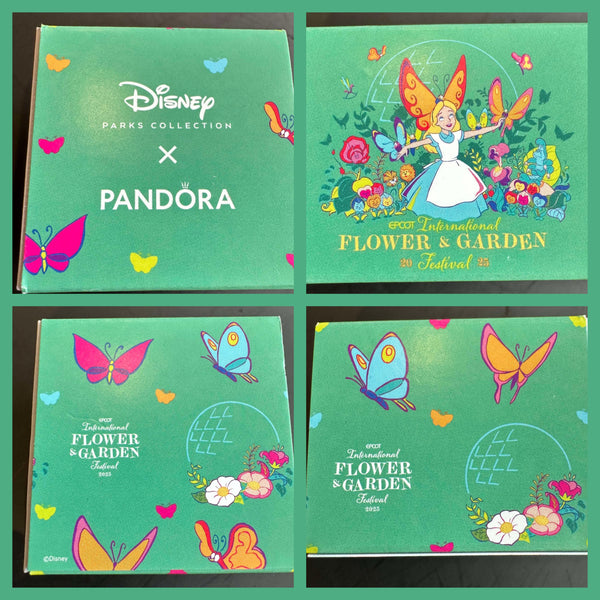 Disney Parks Pandora Flower Garden Festival 2 Charm Set Alice in Wonderland 2025 EPCOT Caterpillar