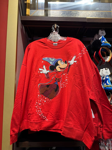 Disney Parks Sorcerer Mickey Red Sweatshirt 2025 NWT Walt Disney World ADULT