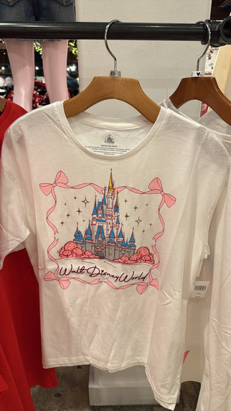 Disney Parks WDW Cinderella Castle Ribbon Bow Border Womens T-Shirt