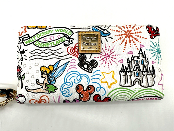 Disney Dooney & and Bourke Sketch Wallet Wristlet Tinker Bell Castle Balloons