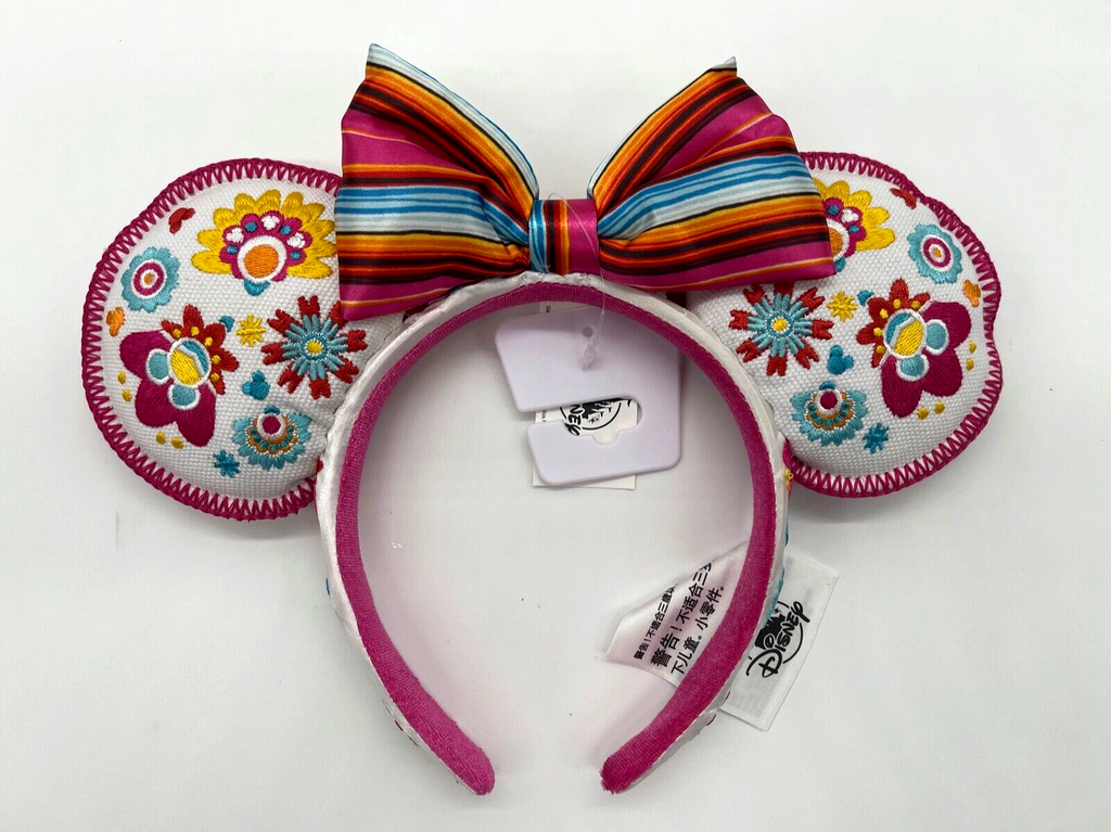 Disney Parks Epcot Mexico Pavilion Flower Minnie Mouse White Ears Headband 2022