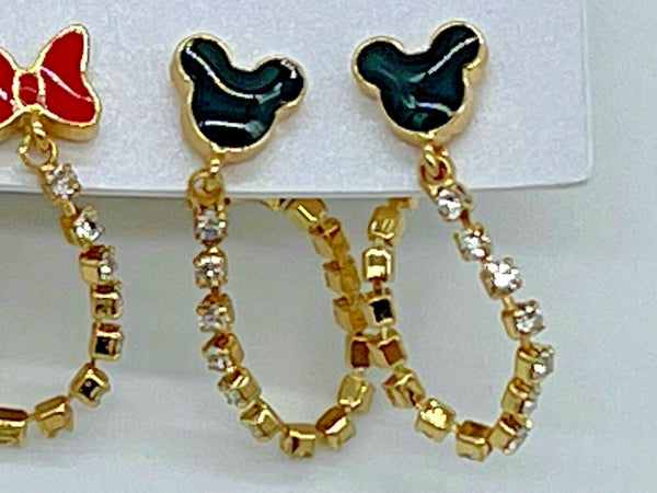 Disney Parks BaubleBar Mickey Minnie Mouse Set of 3 Earrings Post Dangle Bow NWT