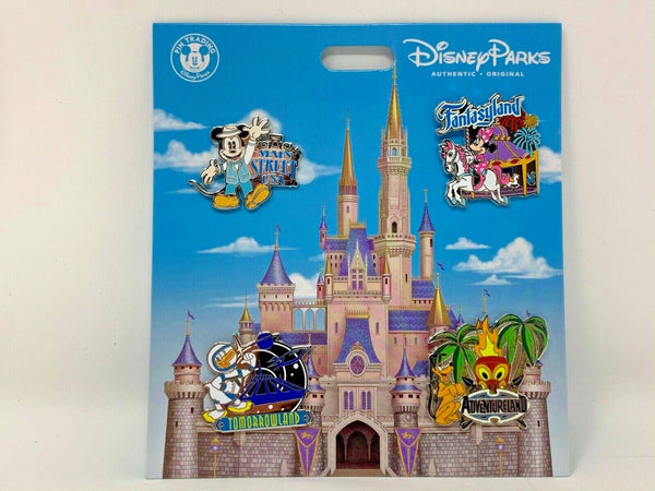 Disney Parks Mickey Mouse and Friends Four Lands Pin Set Fantasyland Donald DL