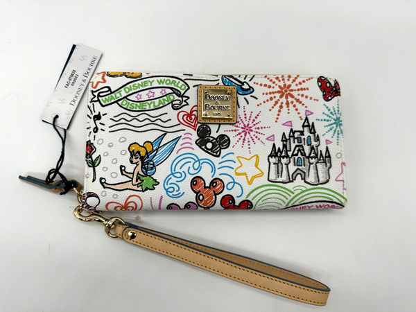 Disney Dooney & and Bourke Sketch Wallet Wristlet Tinker Bell Castle Balloons