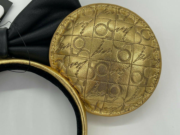 Disney Parks WDW 50th Anniversary Loungefly Gold Leather Luxe Ears Headband NWT
