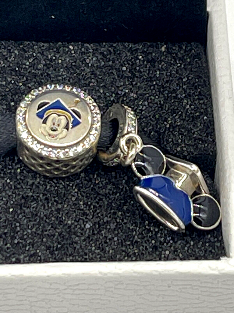 Disney Parks Pandora Graduation Class of 2021 Mickey Mouse Set of 2 Charm Cap