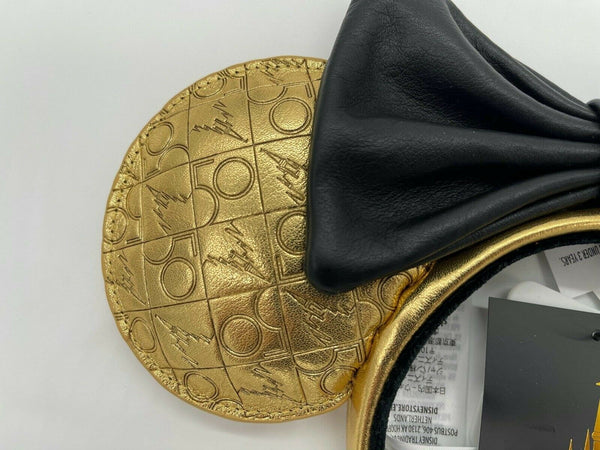 Disney Parks WDW 50th Anniversary Loungefly Gold Leather Luxe Ears Headband NWT
